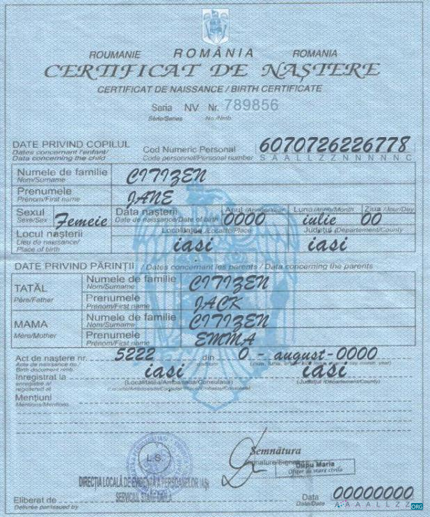 Download Romania birth certificate template in PSD format Photoshop template